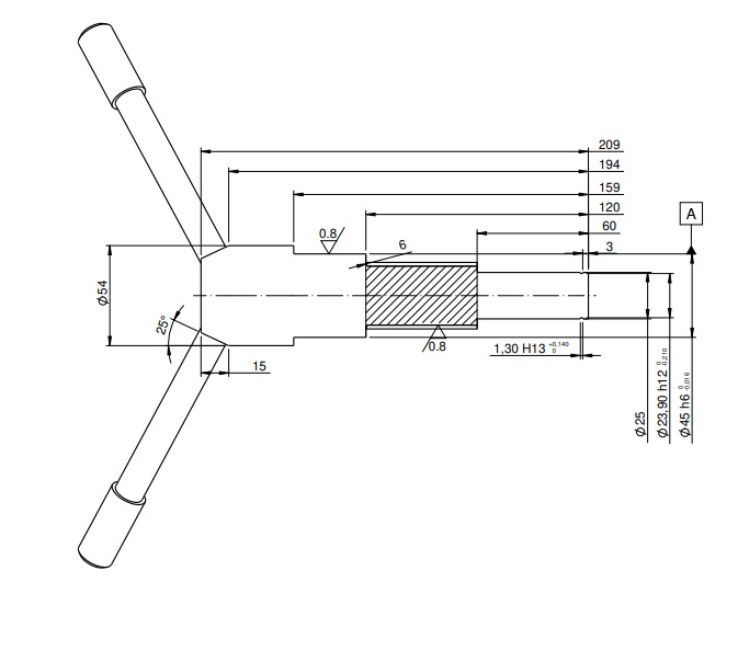 Plano de fabricación acotado de un componente del mando de avance